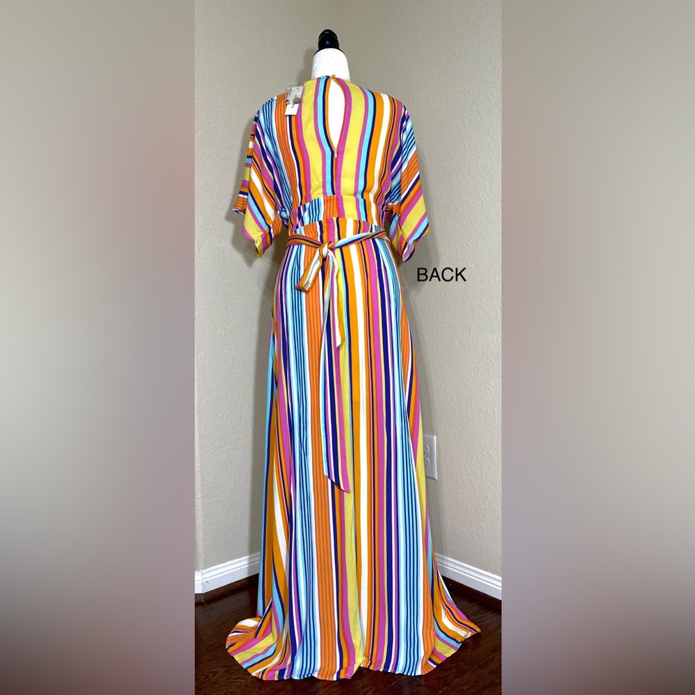 Maxi Dress Francesca's Harper Heritage Striped V-neck Colorful Festival Dress - Picture 16 of 17